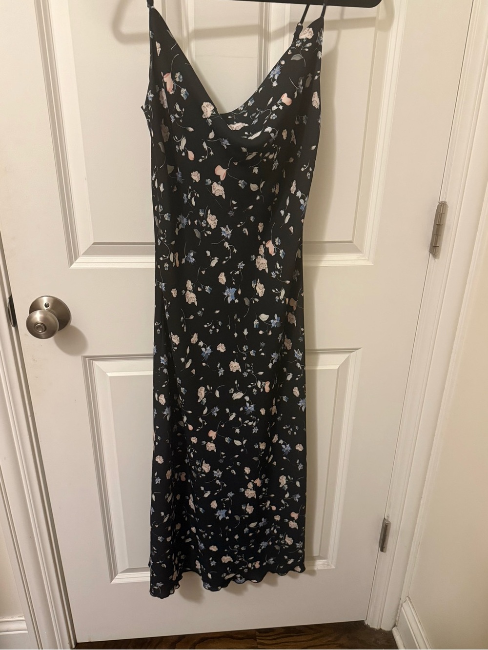 Aritzia Wilfred Navy Blue Floral Slip Dress with Cowl Neck
